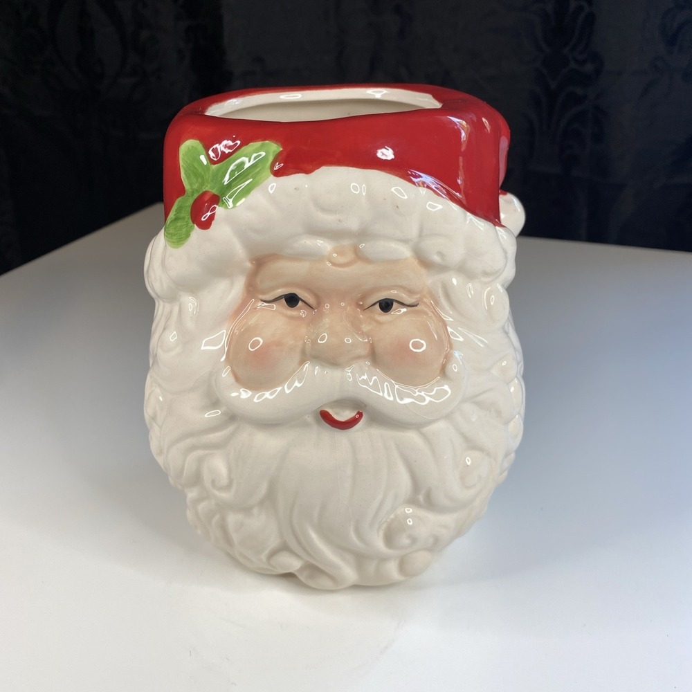 Vintage Hill's Imports Jolly Santa Head Vase or Utenisal Holder 6 1/2"